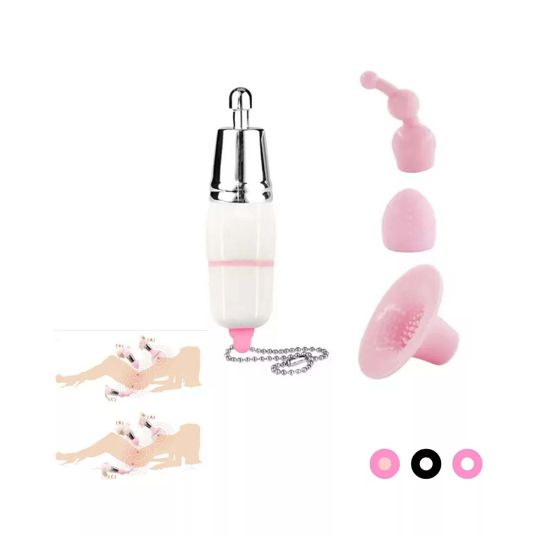 Mini Bala Vibradora Múltiple Con Boquillas Intercambiables Estimulador de Clitoris y Ano, Succión de Pezón