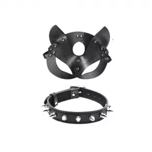 Antifaz de Gato con Collar Cuero Sintético