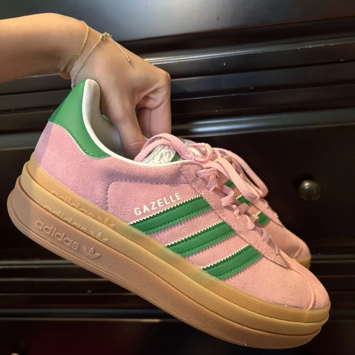 Tenis Gazelle Bold - True Pink / Green / Cloud White ✦ Bajo pedido