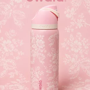 Botella Tipo Owala Rosa/Flores, Pink Ribbon Toile (24oz, 32oz) ✦ Bajo pedido