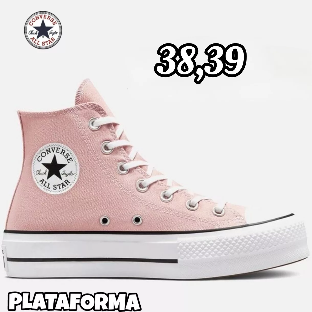 Tenis Chuck Taylor All Star High Top Lift Platform - Rosa Pálido ✦ Bajo pedido