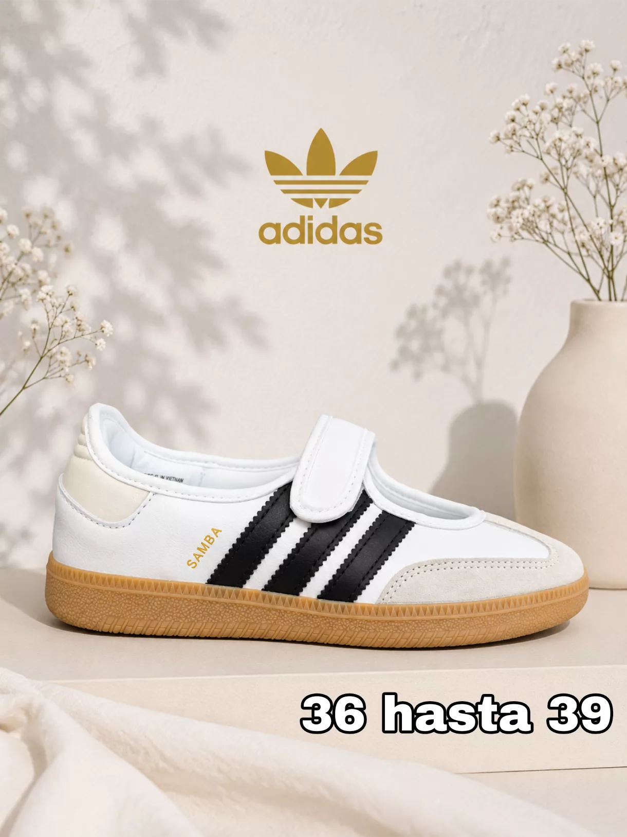 Tenis Samba Mary Jane White Black Gum ✦ Bajo pedido
